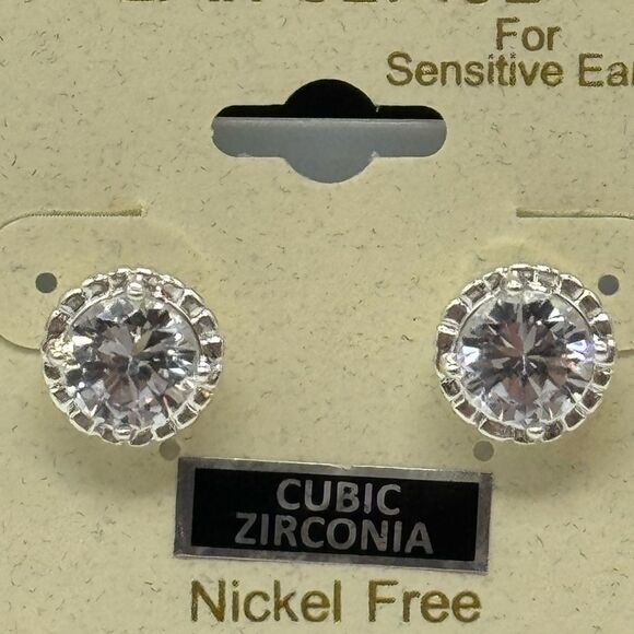 Ear Sense Cubic Zirconia Stud Earrings .33 Inch - Picture 2 of 4